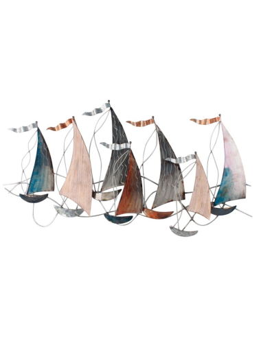 Sculpture murale voiliers métal et bois déco marine