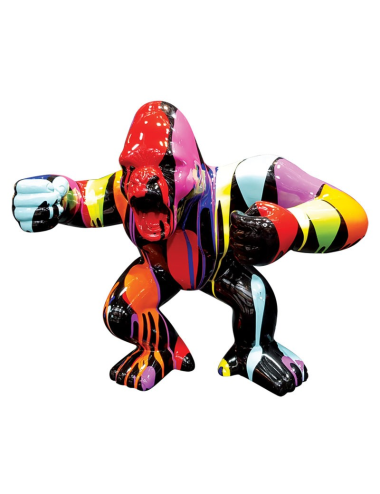 Sculpture gorille multicolore résine design