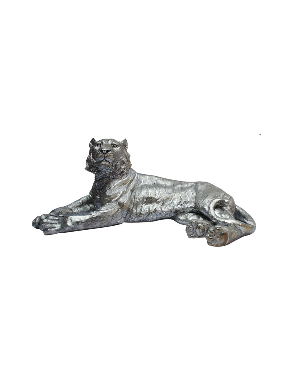 Sculpture tigre argenté couché grand format