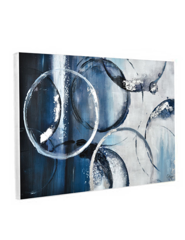 Tableau abstrait bleu argenté – Toile 80x120 cm moderne