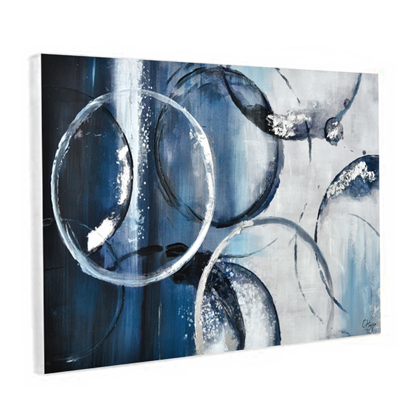 Tableau art abstrait vague de bleu imprimé sur toile 80x80cm