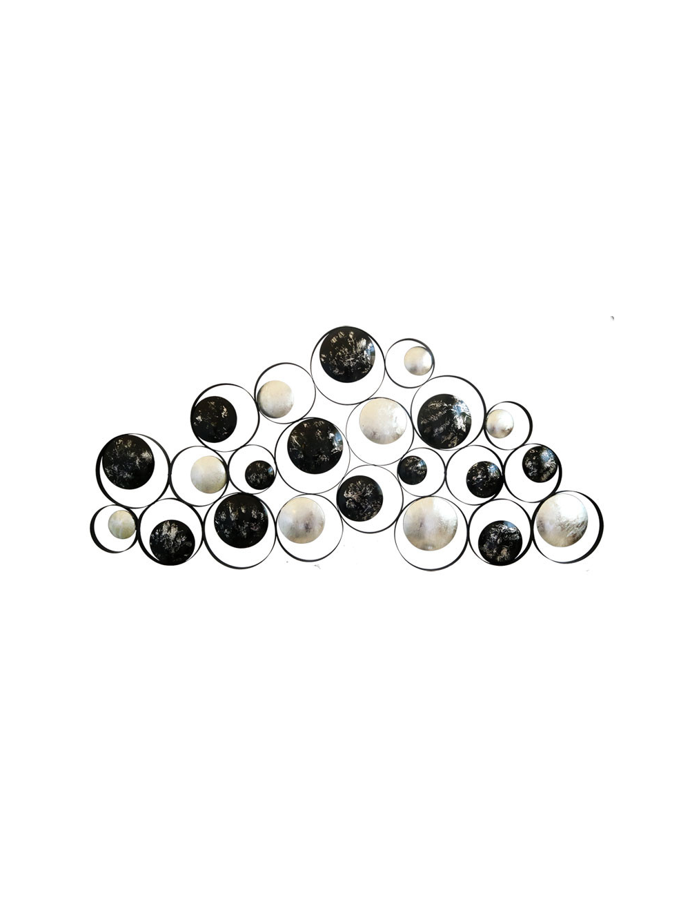 Sculpture murale métal noir et argent bulles design – grand format