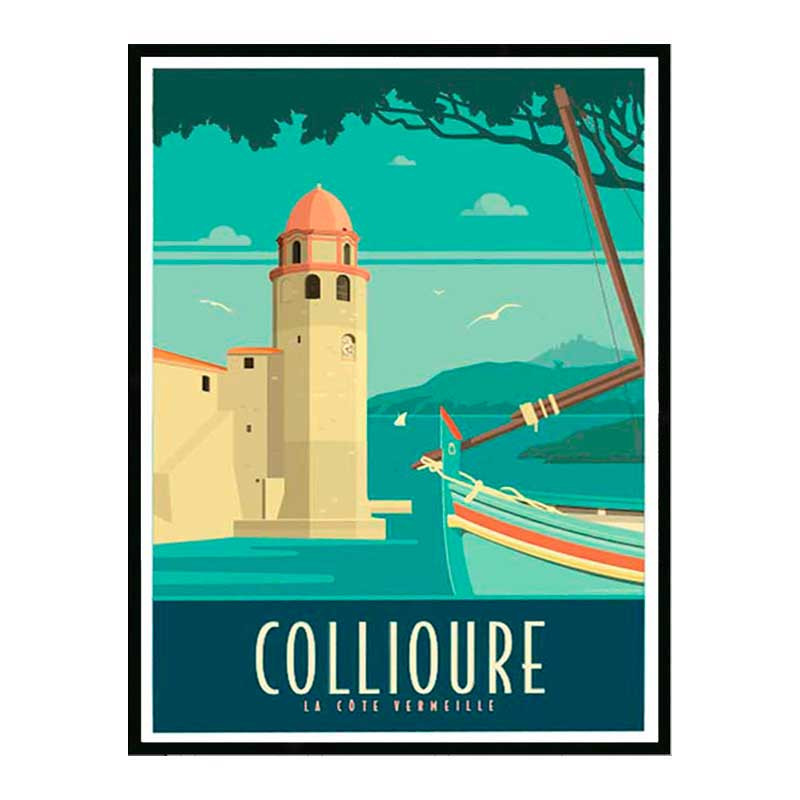 Affiche vintage village de CASTELNOU, image travel poster 50x70 bois