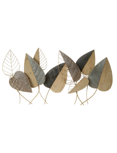 Sculpture murale bois et métal feuilles design