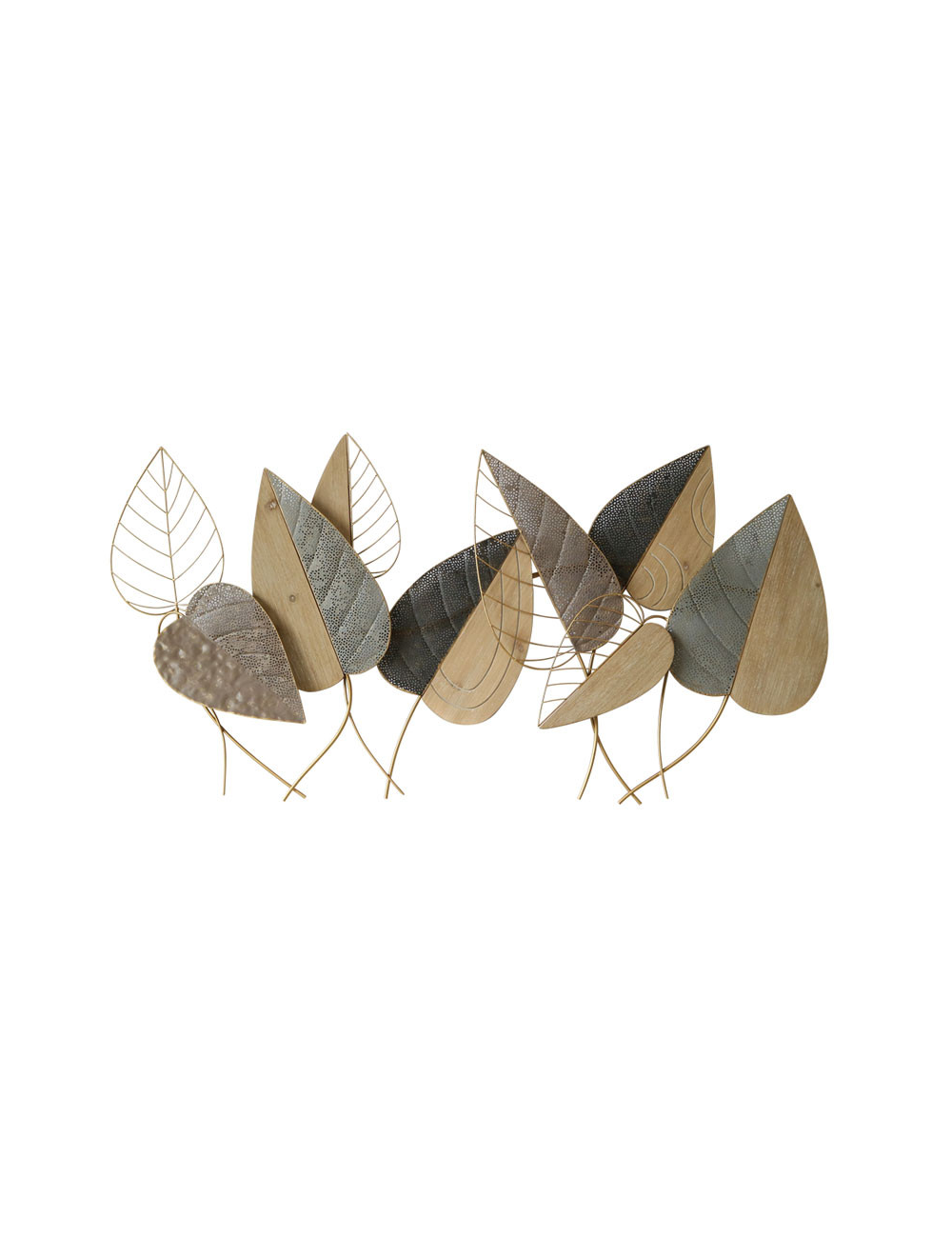 Sculpture murale bois et métal feuilles design