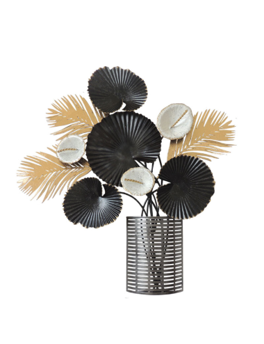 Sculpture murale bouquet rond métal noir et doré