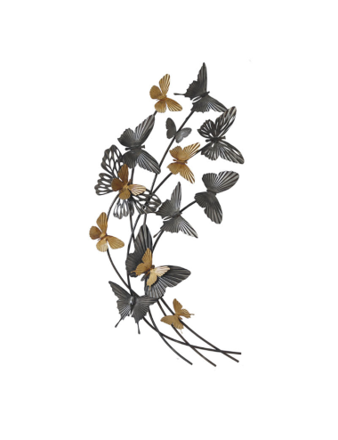 Sculpture murale papillons métal noir et doré