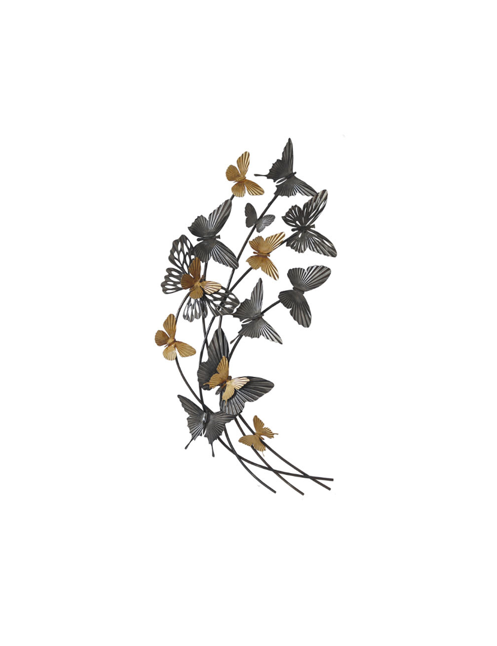 Sculpture murale papillons métal noir et doré