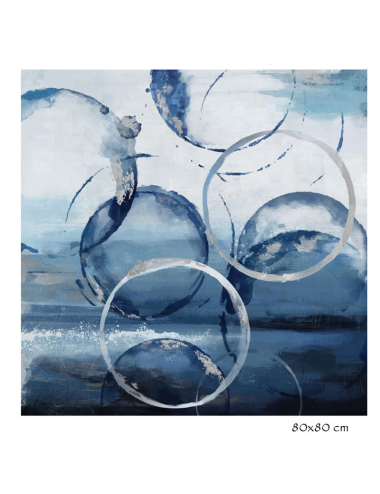 Tableau abstrait bleu argent – Toile carrée 80x80 cm