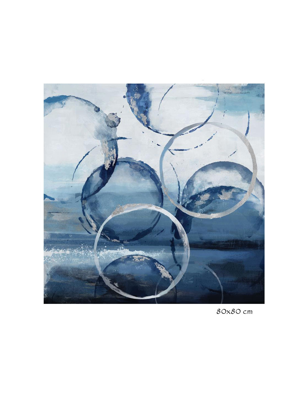 Tableau abstrait bleu argent – Toile carrée 80x80 cm