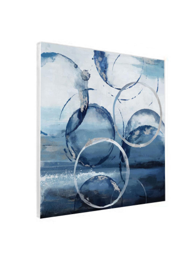 Tableau abstrait bleu argent – Toile carrée 80x80 cm