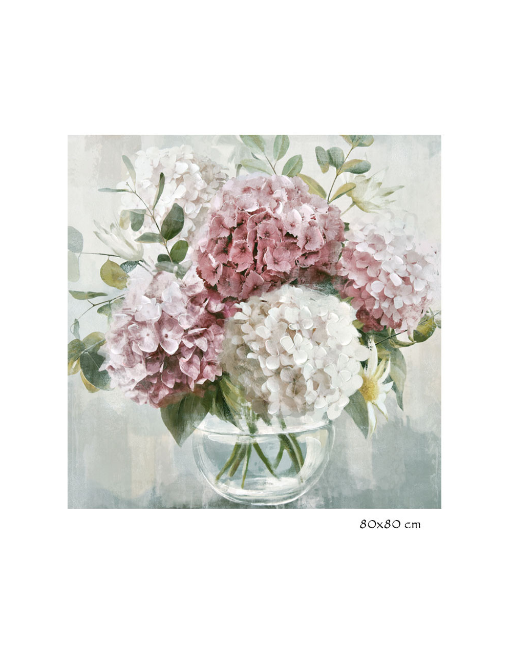 Tableau hortensias roses et blancs – 80x80 cm