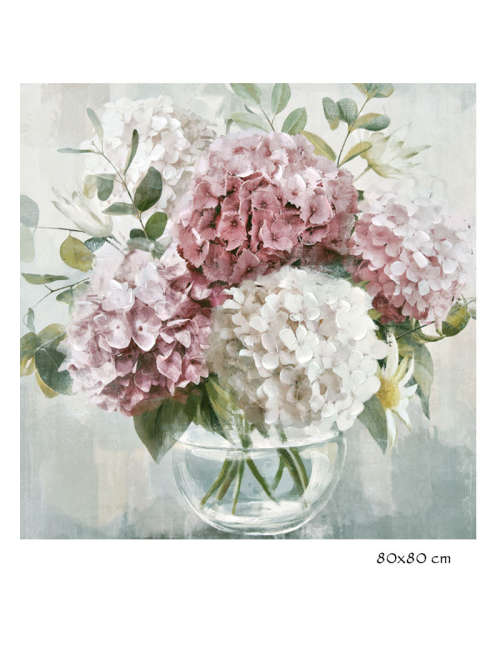 Tableau hortensias roses et blancs – 80x80 cm