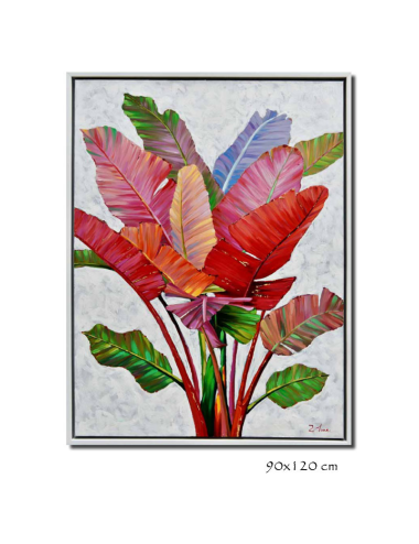 Tableau feuillage tropical 90x120 – multicolore et moderne