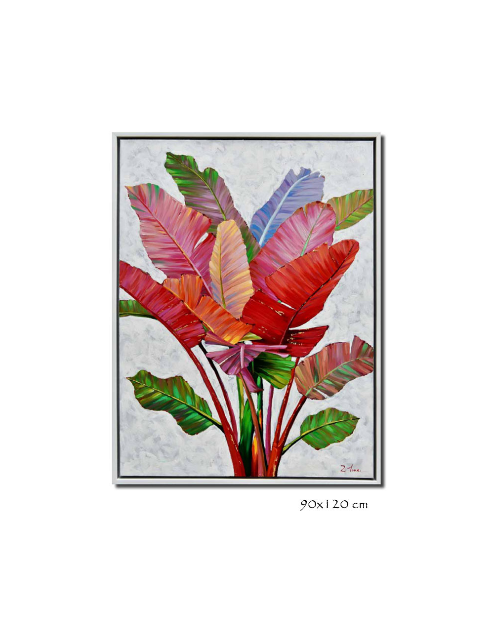 Tableau feuillage tropical 90x120 – multicolore et moderne
