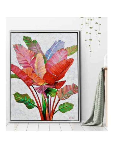 Tableau feuillage tropical 90x120 – multicolore et moderne