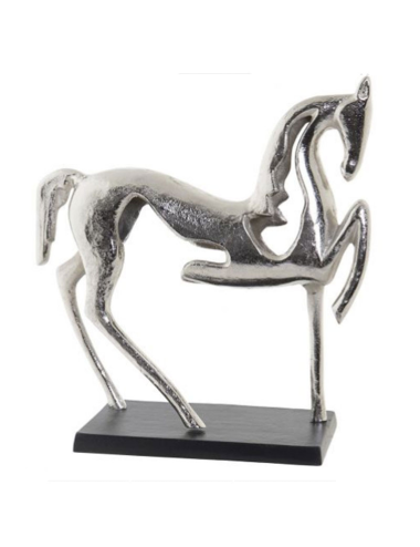 Sculpture cheval argenté moderne en aluminium 34x36 cm