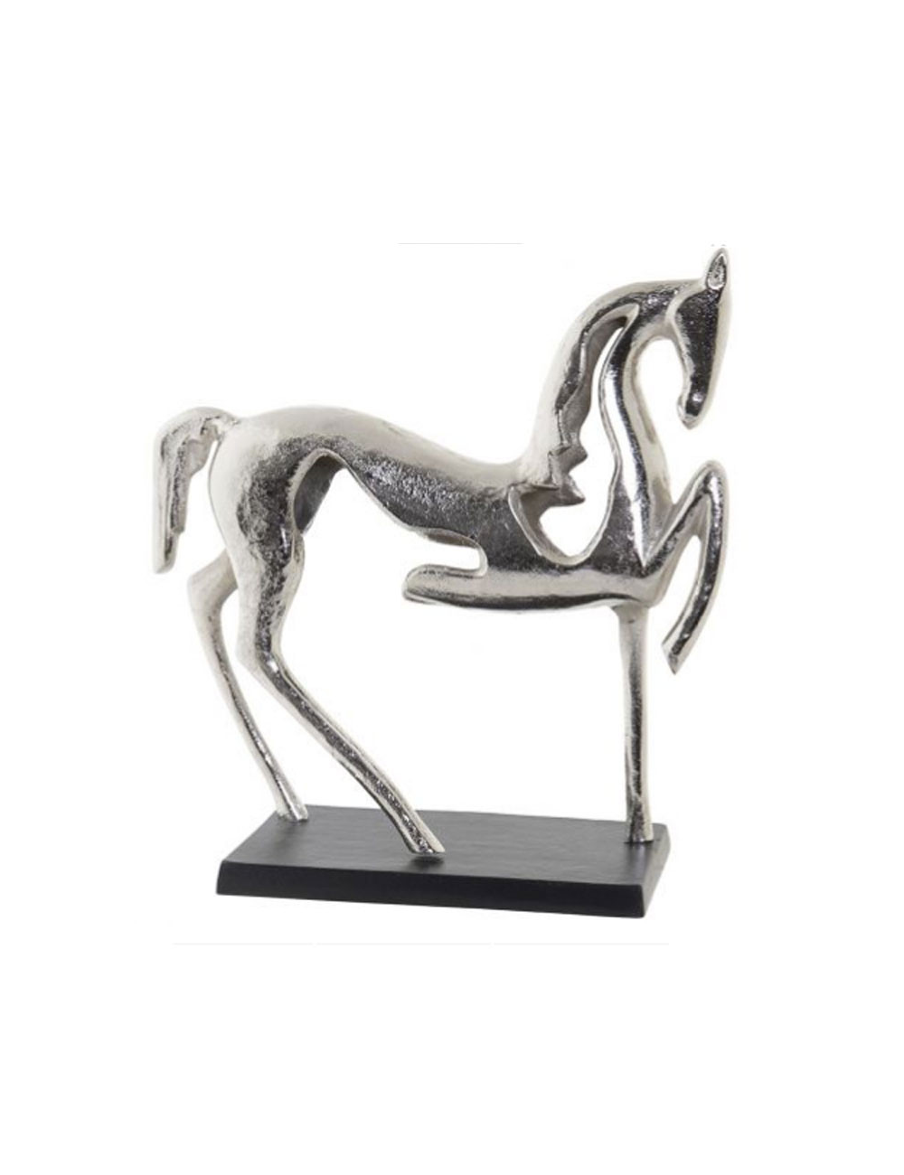 Sculpture cheval argenté moderne en aluminium 34x36 cm