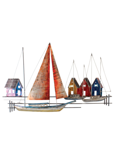 Sculpture murale voiliers et maisons colorées
