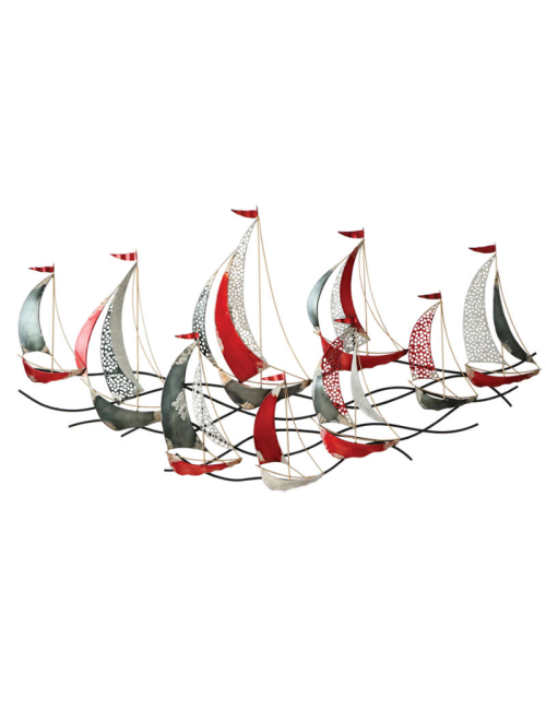 " Régate, voiliers rouge et argent ", déco murale métal marine