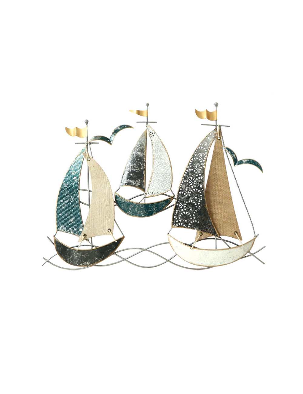 Sculpture murale bateaux métal et tissu déco bord de mer