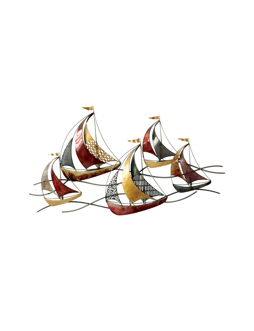 Sculpture murale voiliers métal rouge et or – décoration murale marine
