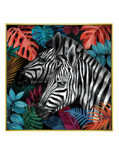Tableau zèbres exotiques rétro – toile carrée 100x100 cm