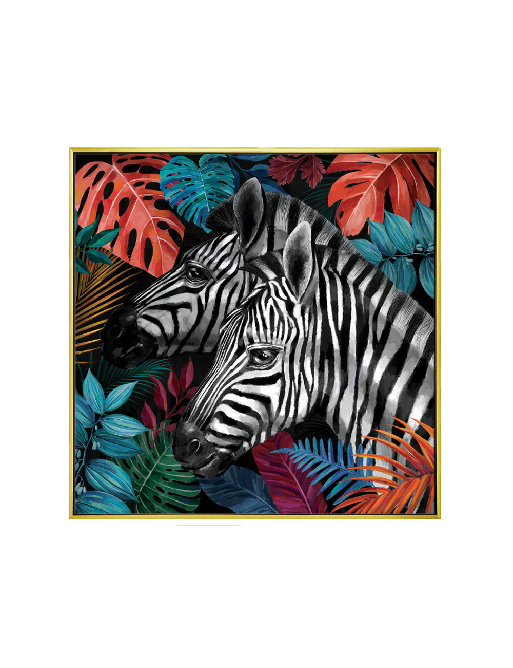 Tableau zèbres exotiques rétro – toile carrée 100x100 cm
