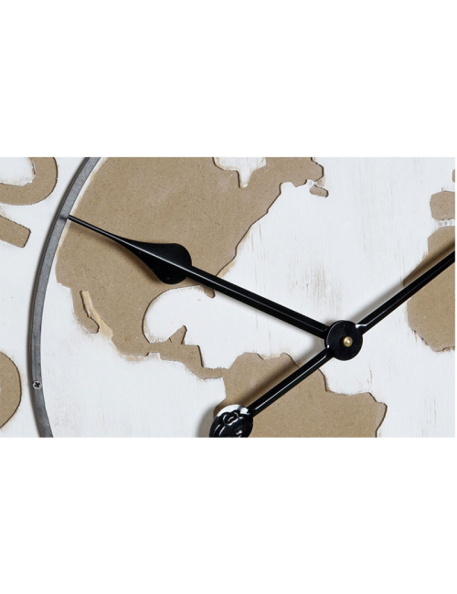 " Carte du monde blanc et naturel ", Horloge murale design, 63 cm