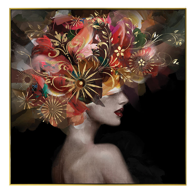 Tableau contemporain design  Femme florale ,80x80 cm