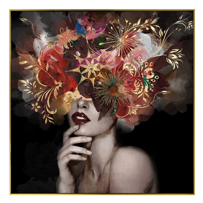 Femme florale sensuelle , Tableau contemporain,80x80 cm