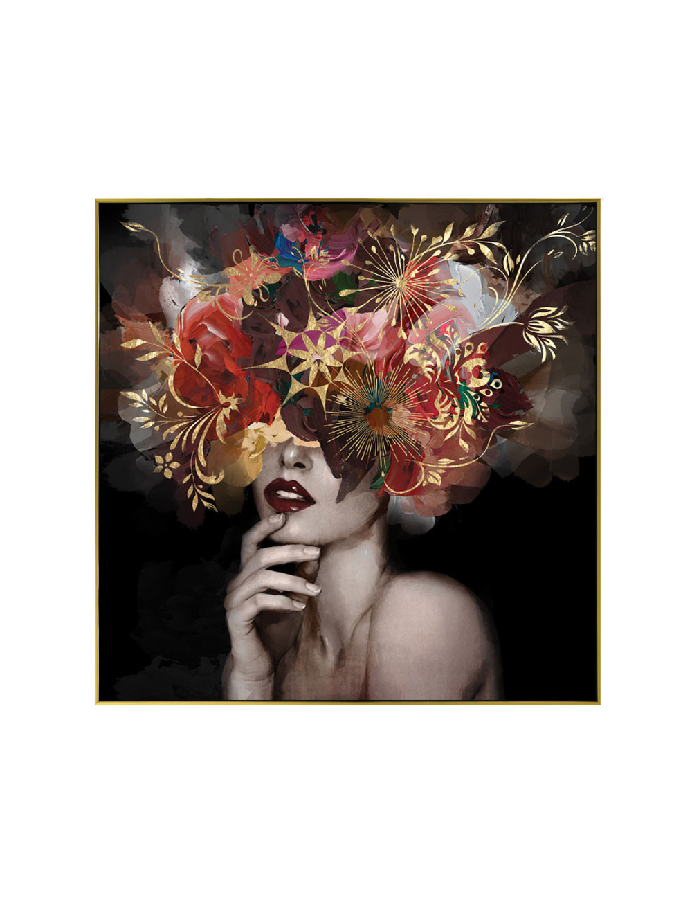 Tableau femme encadré 80x80-Élégance florale