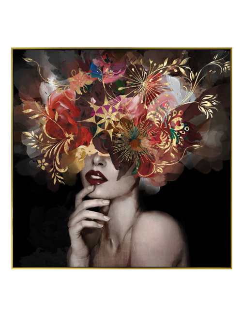 Tableau femme encadré 80x80-Élégance florale