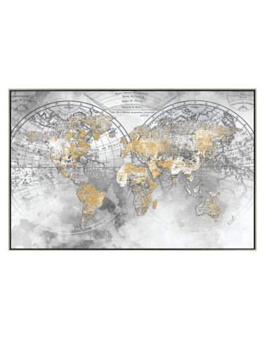 Tableau carte du monde dorée 80x120 – toile déco murale chic