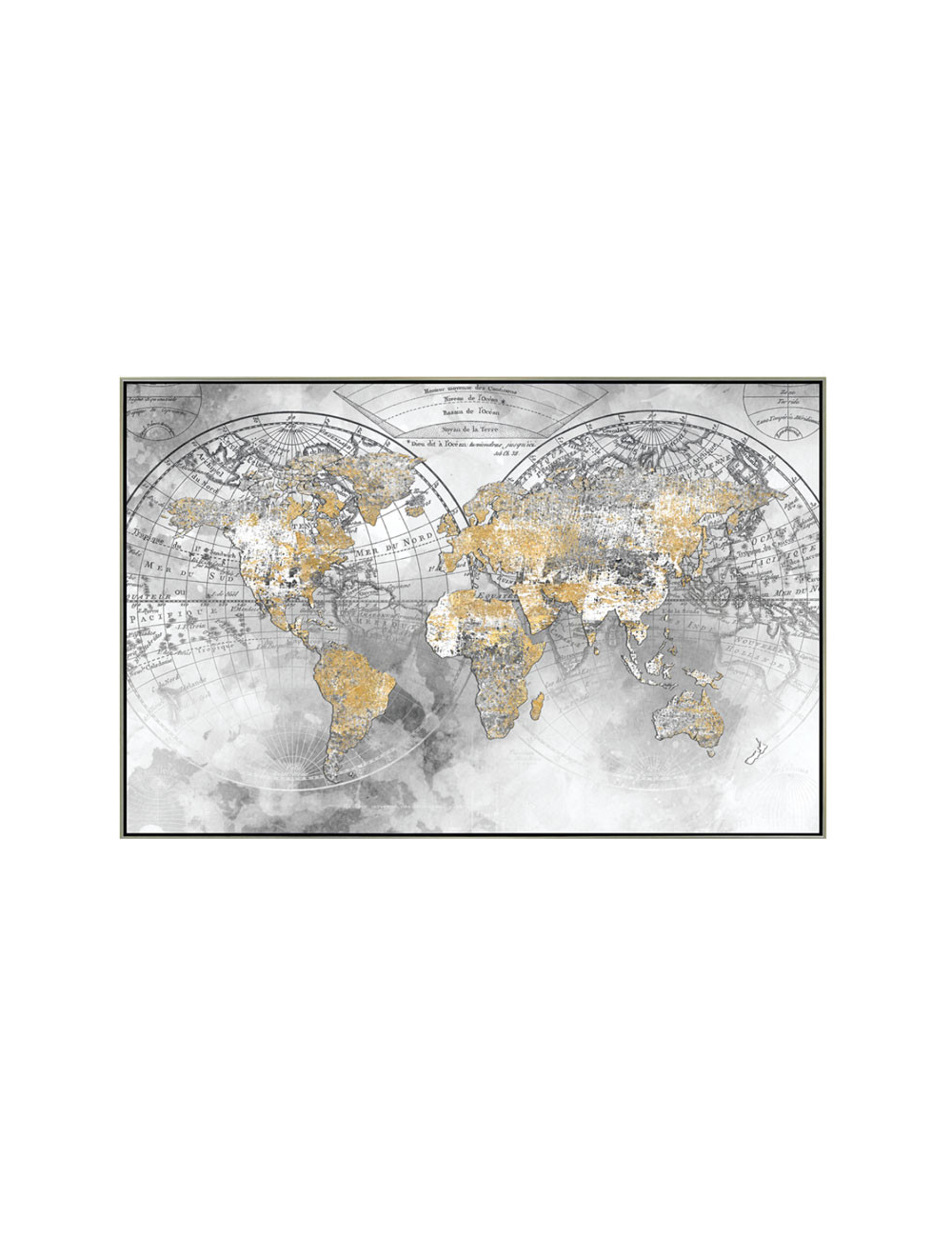 Tableau carte du monde dorée – toile 80x120 cm