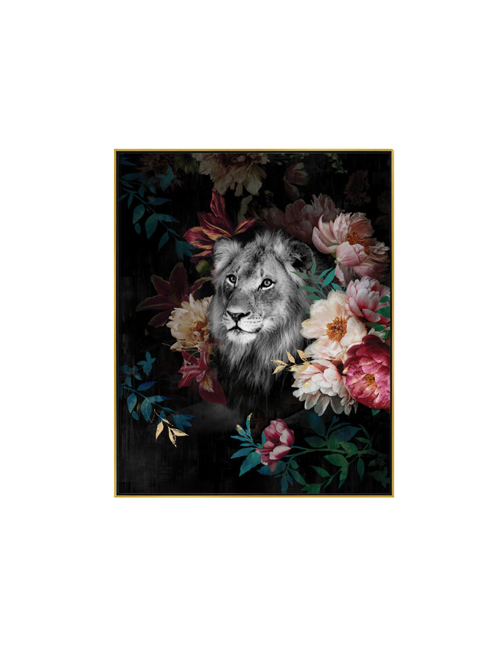 Lion décor fleuri, Tableau contemporain
