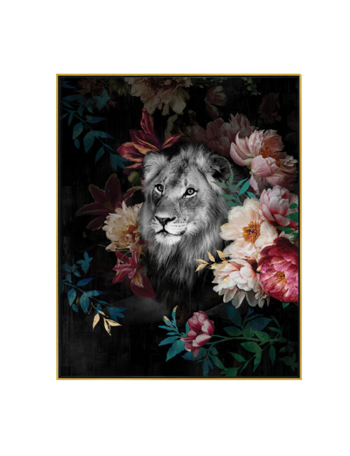 " Lion décor fleuri ", Tableau contemporain