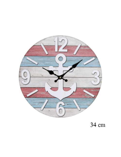 Horloge design Ancre marine, rouge et blanche