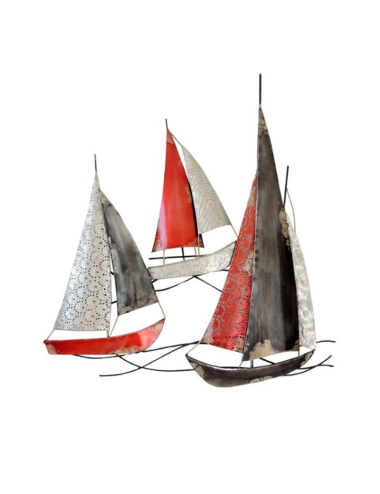 Voiliers rouges et gris en métal – sculpture murale marine