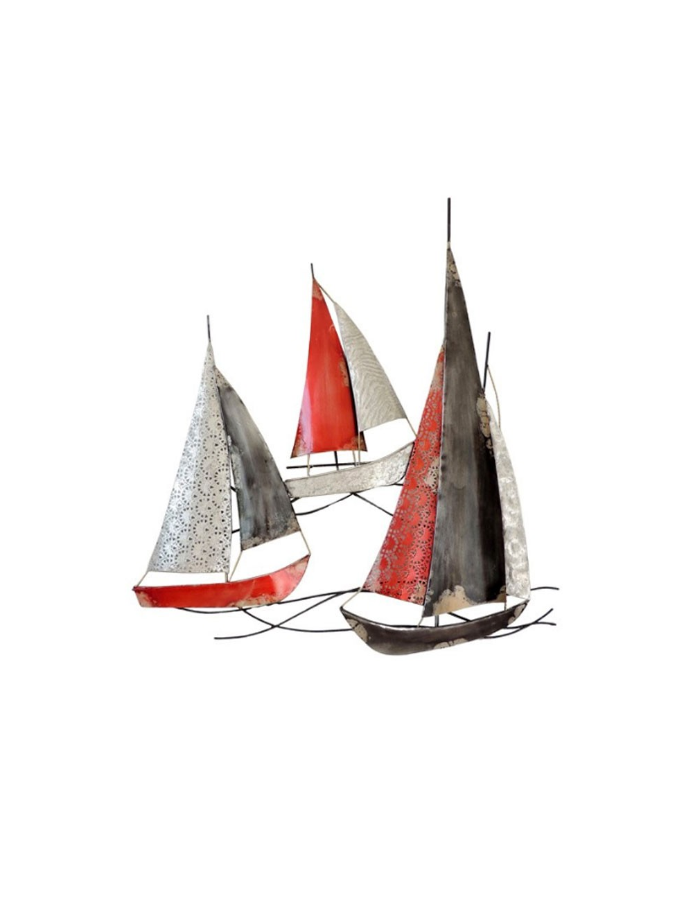 Voiliers rouges et gris en métal – sculpture murale marine