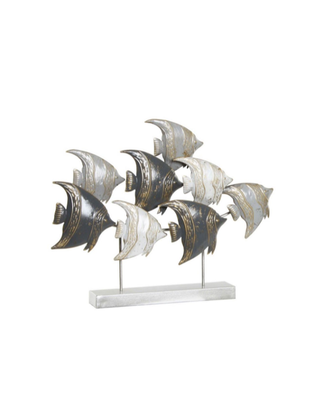 Sculpture métal banc de poissons gris et blancs 56×46 cm