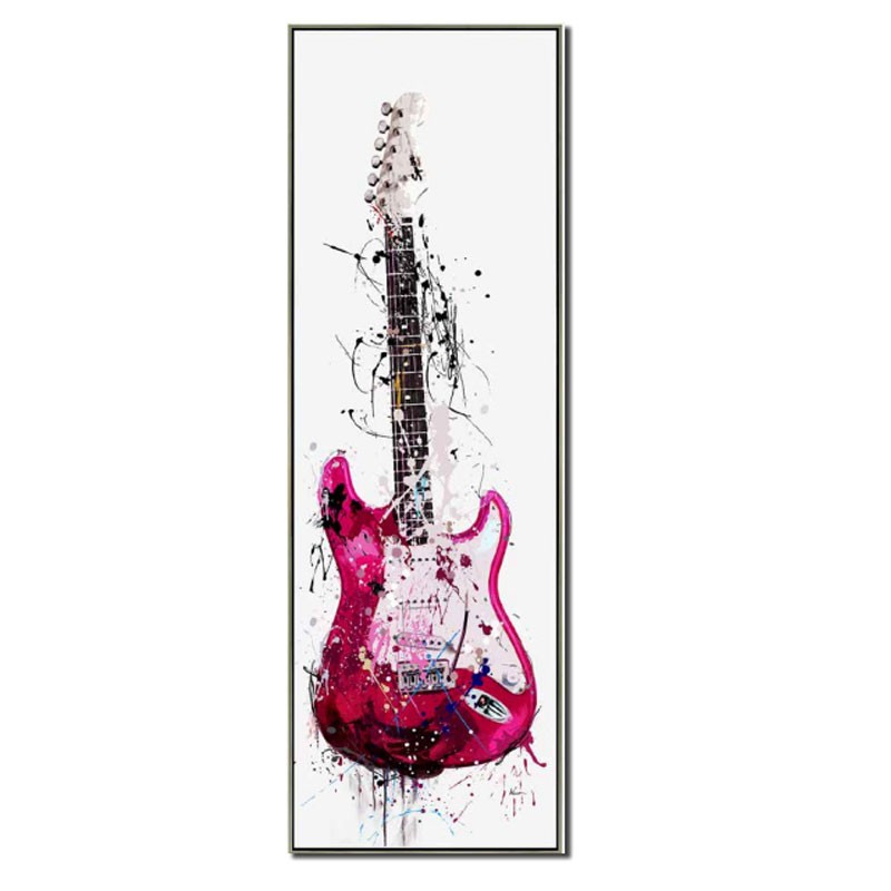 Tableau contemporain guitare électrique rose et noire , déco musique