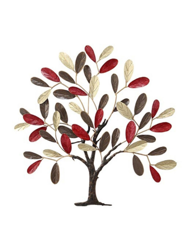 Sculpture murale arbre métal rouge et beige
