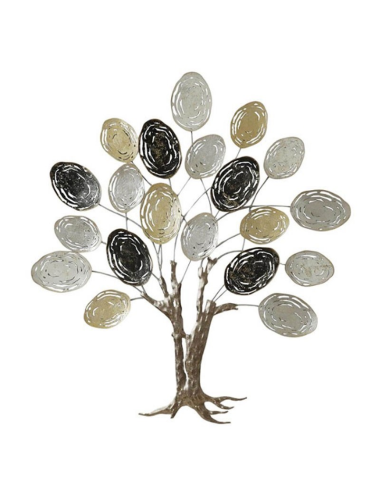 Sculpture murale arbre métal noir doré argenté