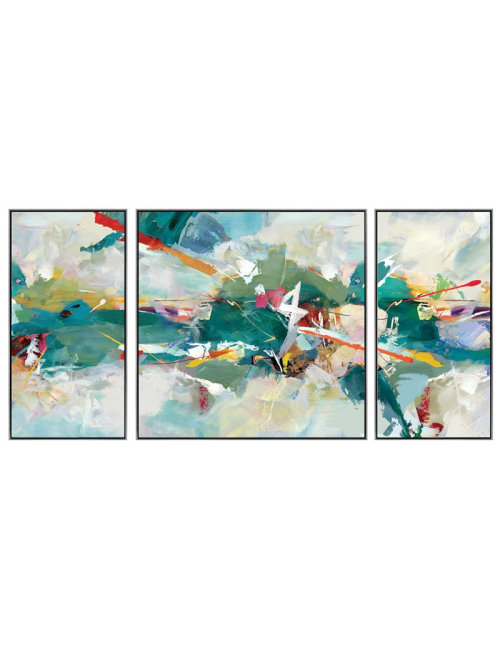 "Eclat de turquoise", toile triptyque abstrait