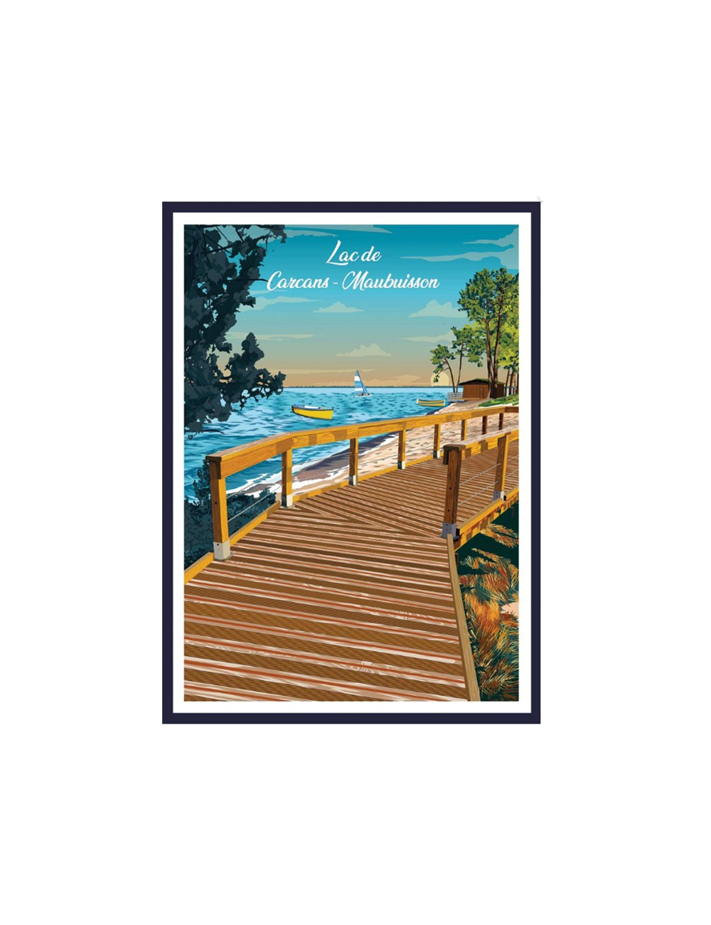 AfficheLac Carcans Maubuisson encadrée vintage