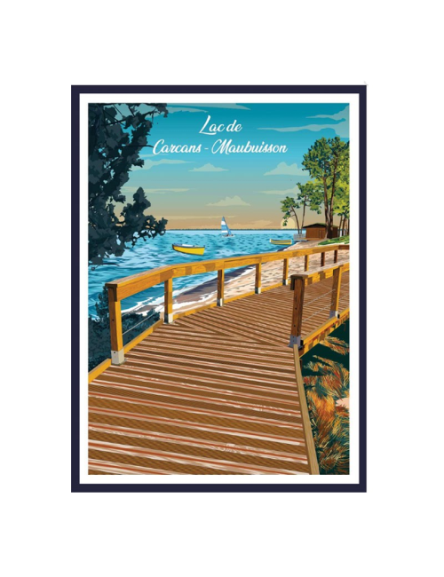 AfficheLac Carcans Maubuisson encadrée vintage