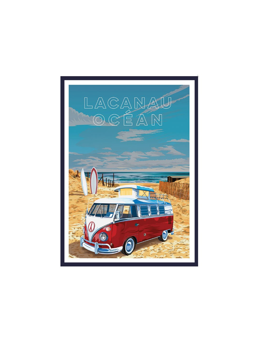 Affiche Lacanau Océan combi surf encadrée vintage