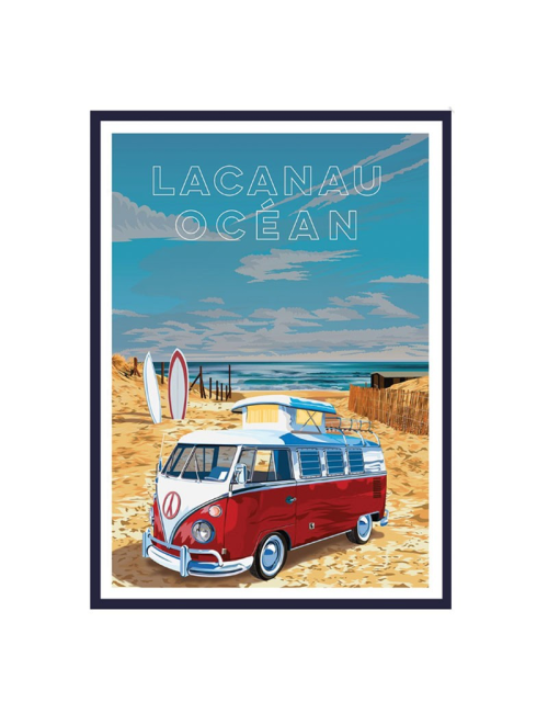 Affiche Lacanau Océan combi surf encadrée vintage