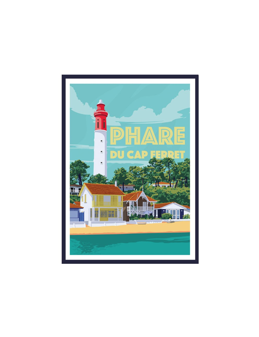 Affiche Phare Cap Ferret vintage encadrée